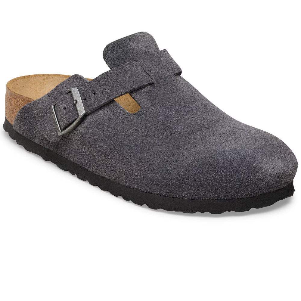 Birkenstock Boston Suède Charcoal Smal Voetbed Unisex Instapper