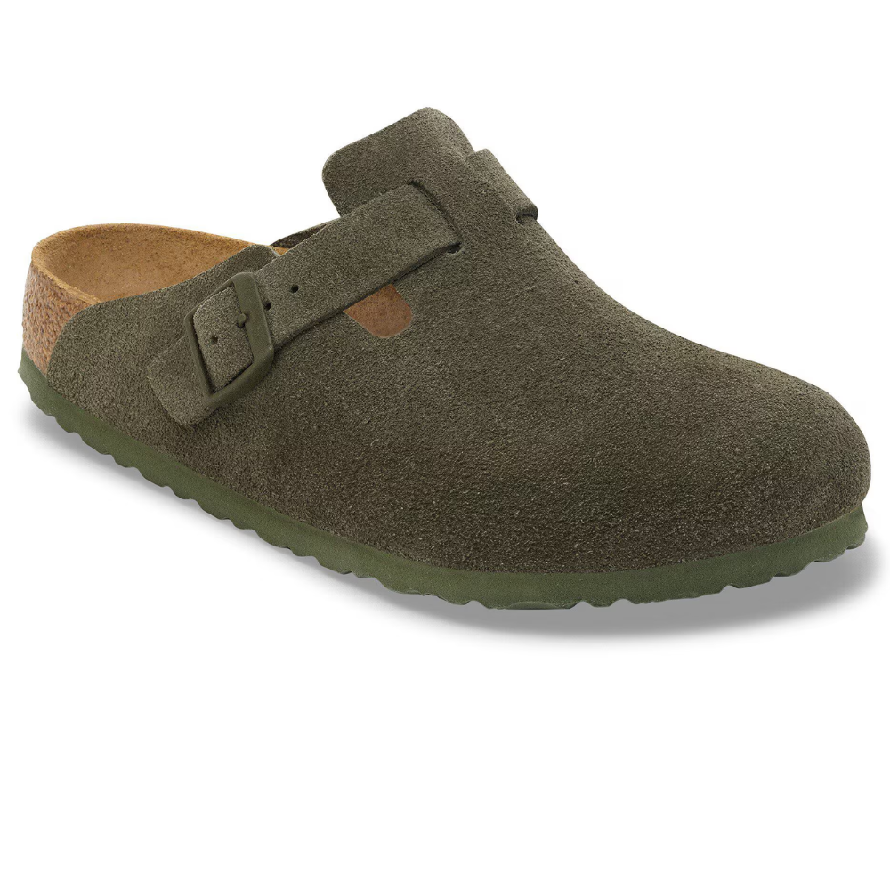 Birkenstock Boston Suede Smal Voetbed Groen Unisex Instapper
