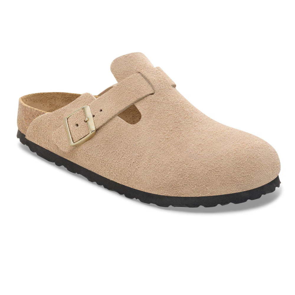 Birkenstock Boston Suède Beige Smal Voetbed Unisex Instapper