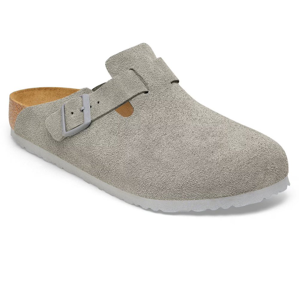 Birkenstock Boston Suède Grijs Smal Voetbed Unisex Instapper
