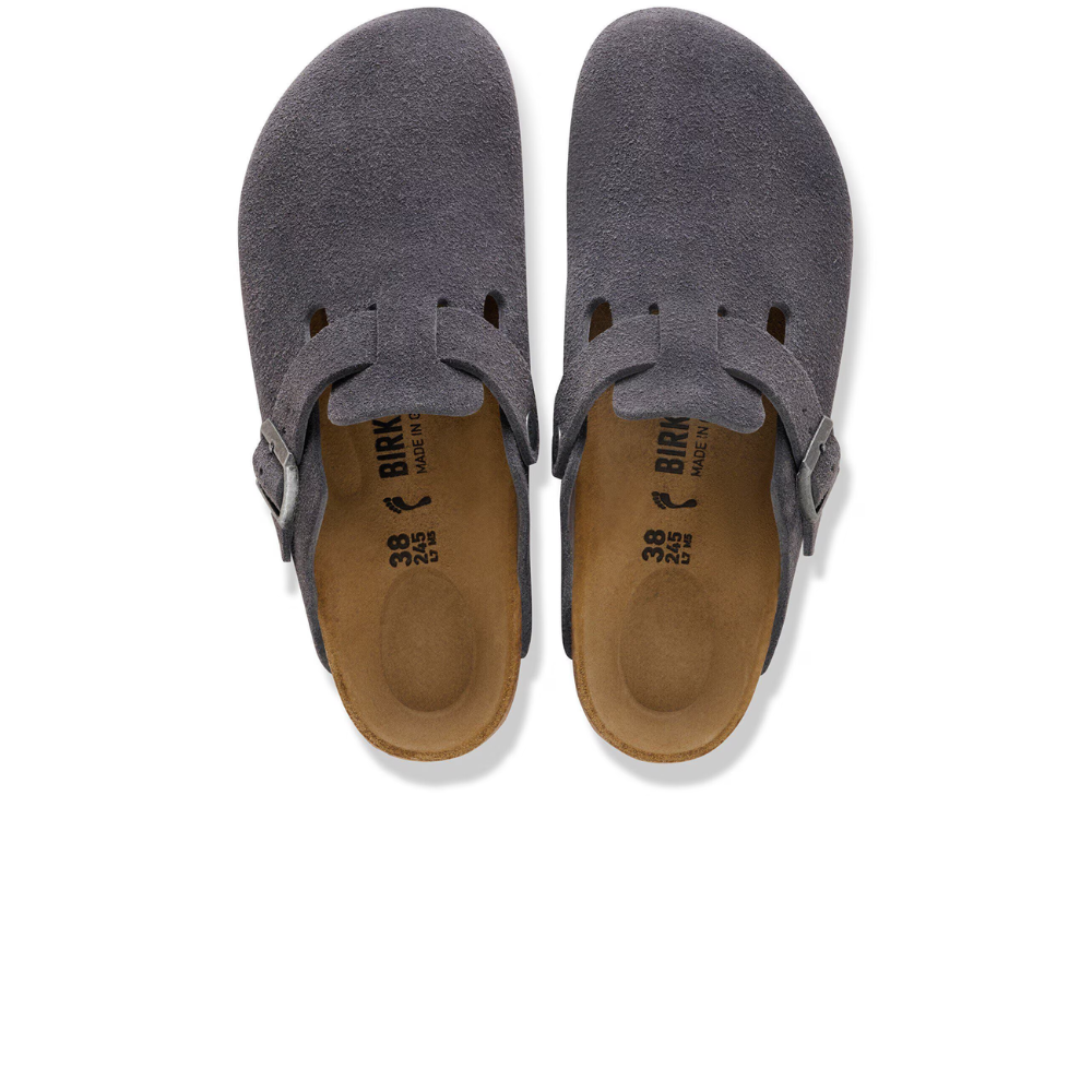 Birkenstock Boston Suède Charcoal Smal Voetbed Unisex Instapper
