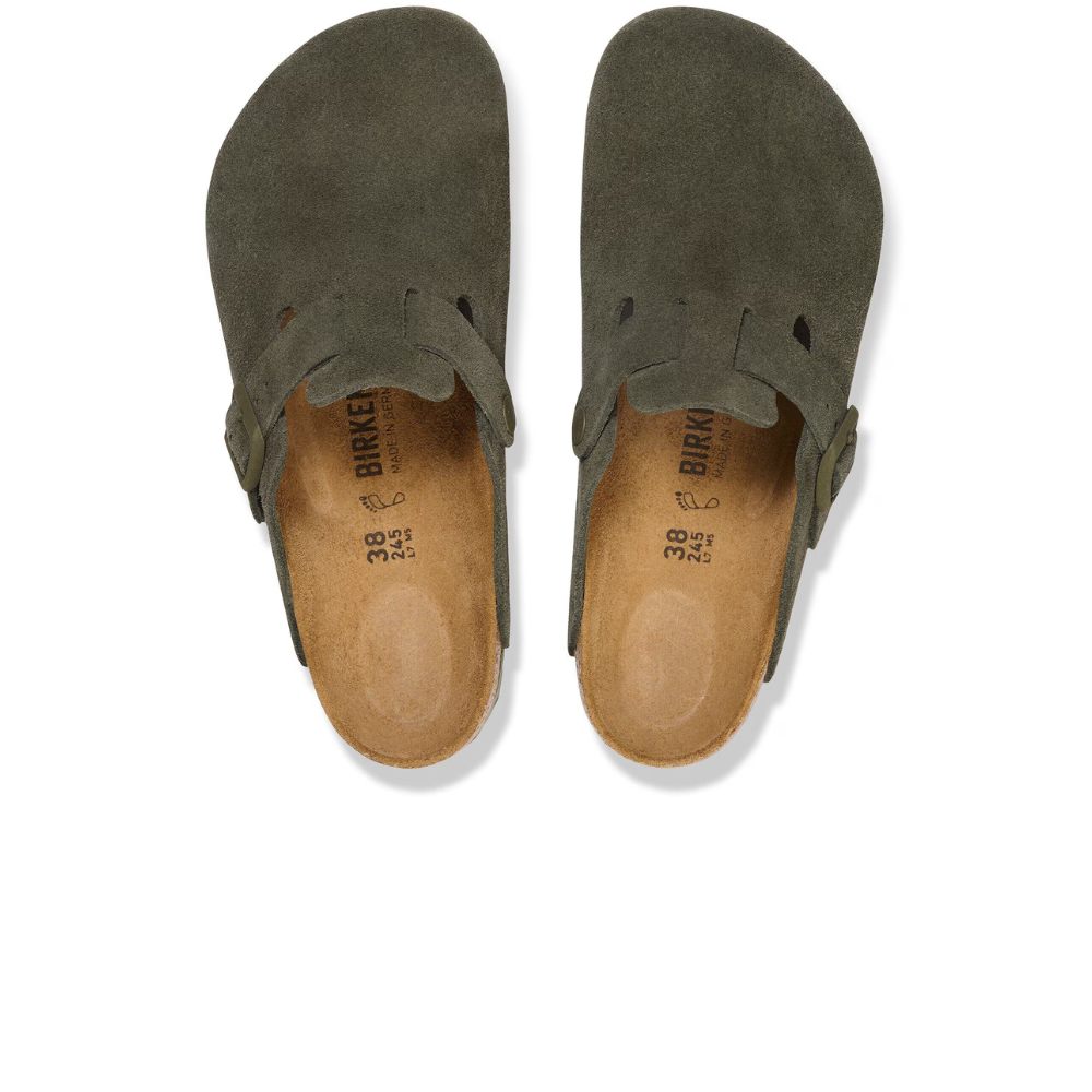 Birkenstock Boston Suede Smal Voetbed Groen Unisex Instapper