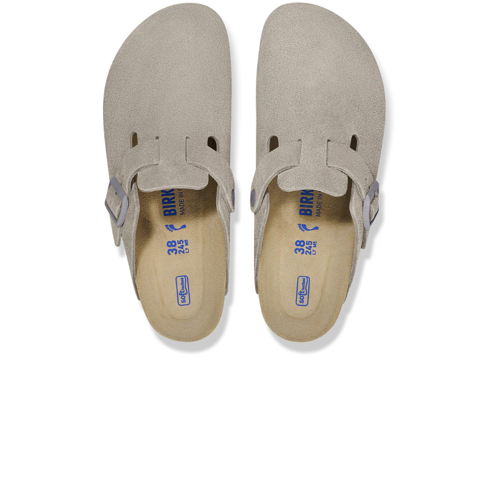 Birkenstock Boston Suède Zacht Voetbed Grijs Unisex Instapper Smal Voetbed