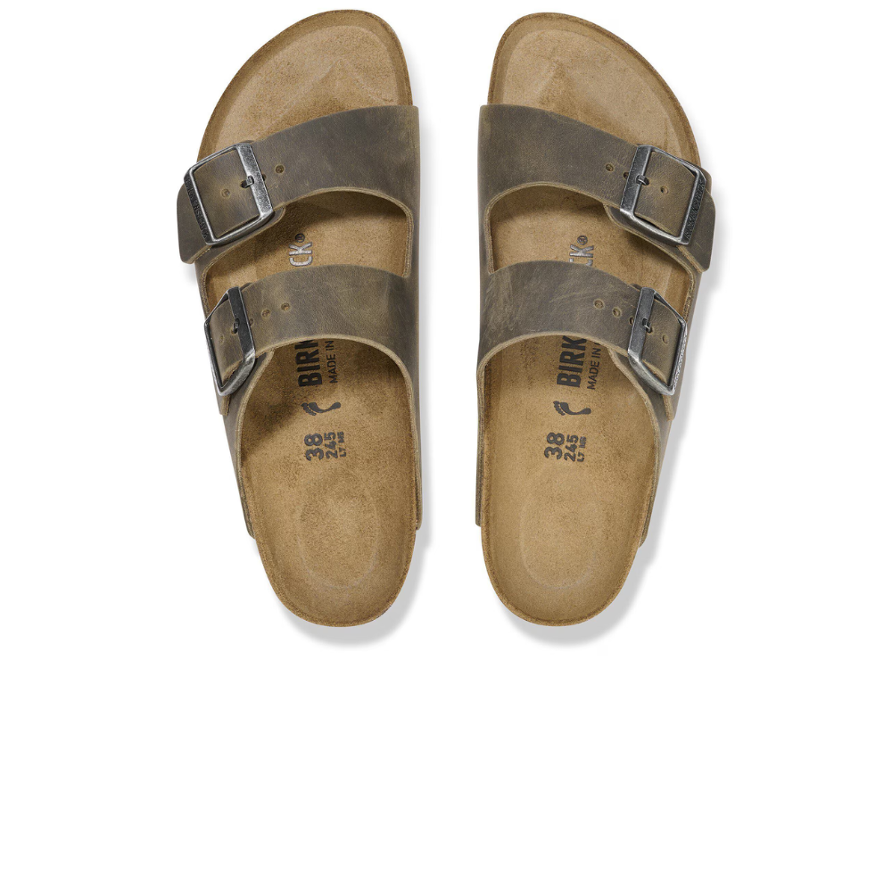 Birkenstock Arizona Vetleer Groen Smal Voetbed Unisex Slipper