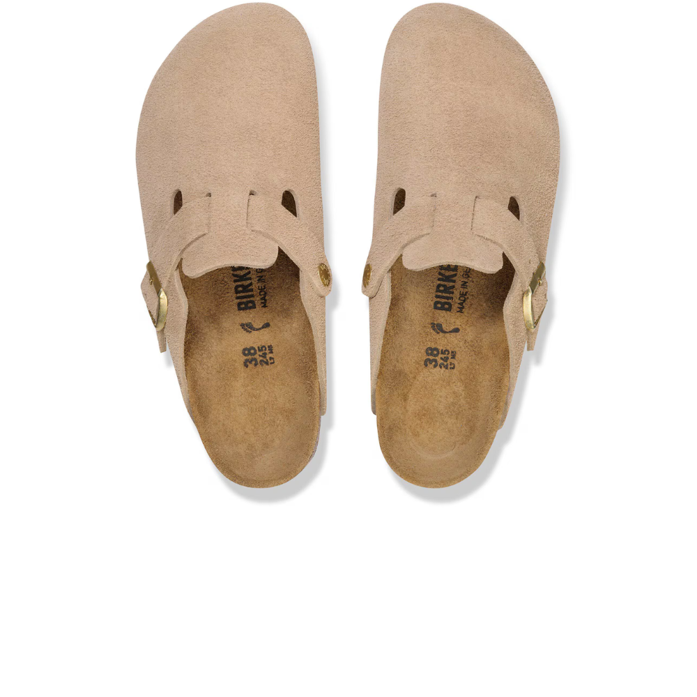Birkenstock Boston Suède Beige Smal Voetbed Unisex Instapper