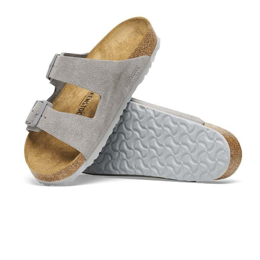 Birkenstock Arizona Suède Grijs Smal Voetbed Unisex Slipper