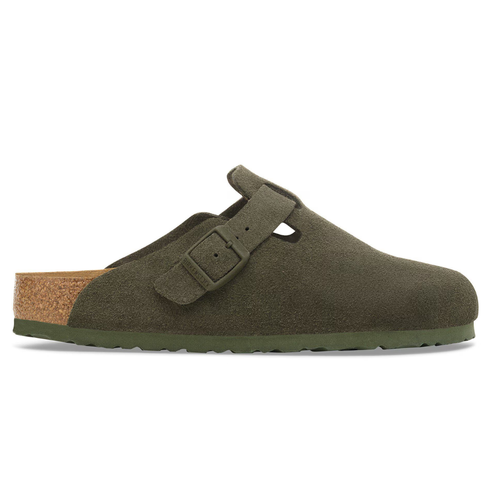 Birkenstock Boston Suede Smal Voetbed Groen Unisex Instapper
