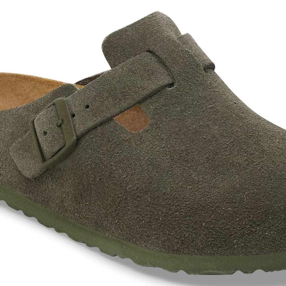 Birkenstock Boston Suede Smal Voetbed Groen Unisex Instapper
