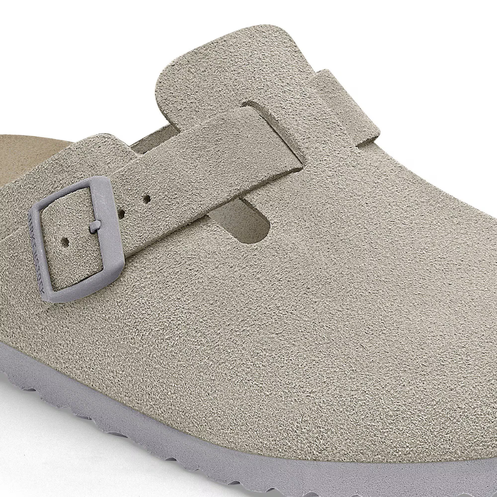 Birkenstock Boston Suède Zacht Voetbed Grijs Unisex Instapper Smal Voetbed