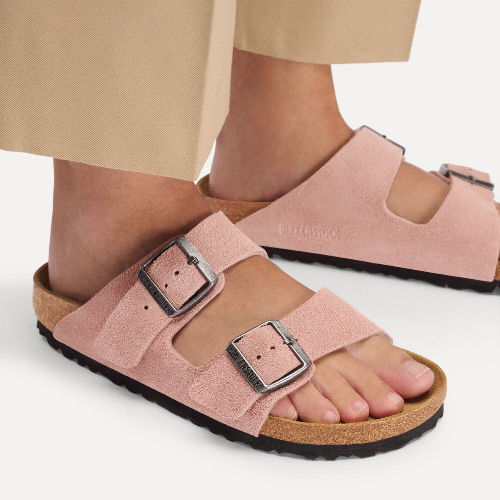 Birkenstock Arizona Suède Roze Smal Voetbed Dames Slipper