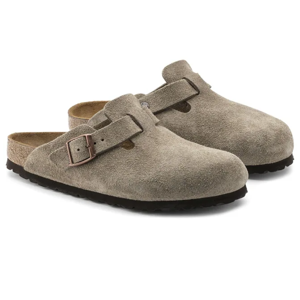 Birkenstock Boston Suède Taupe Smal Voetbed Unisex Instapper