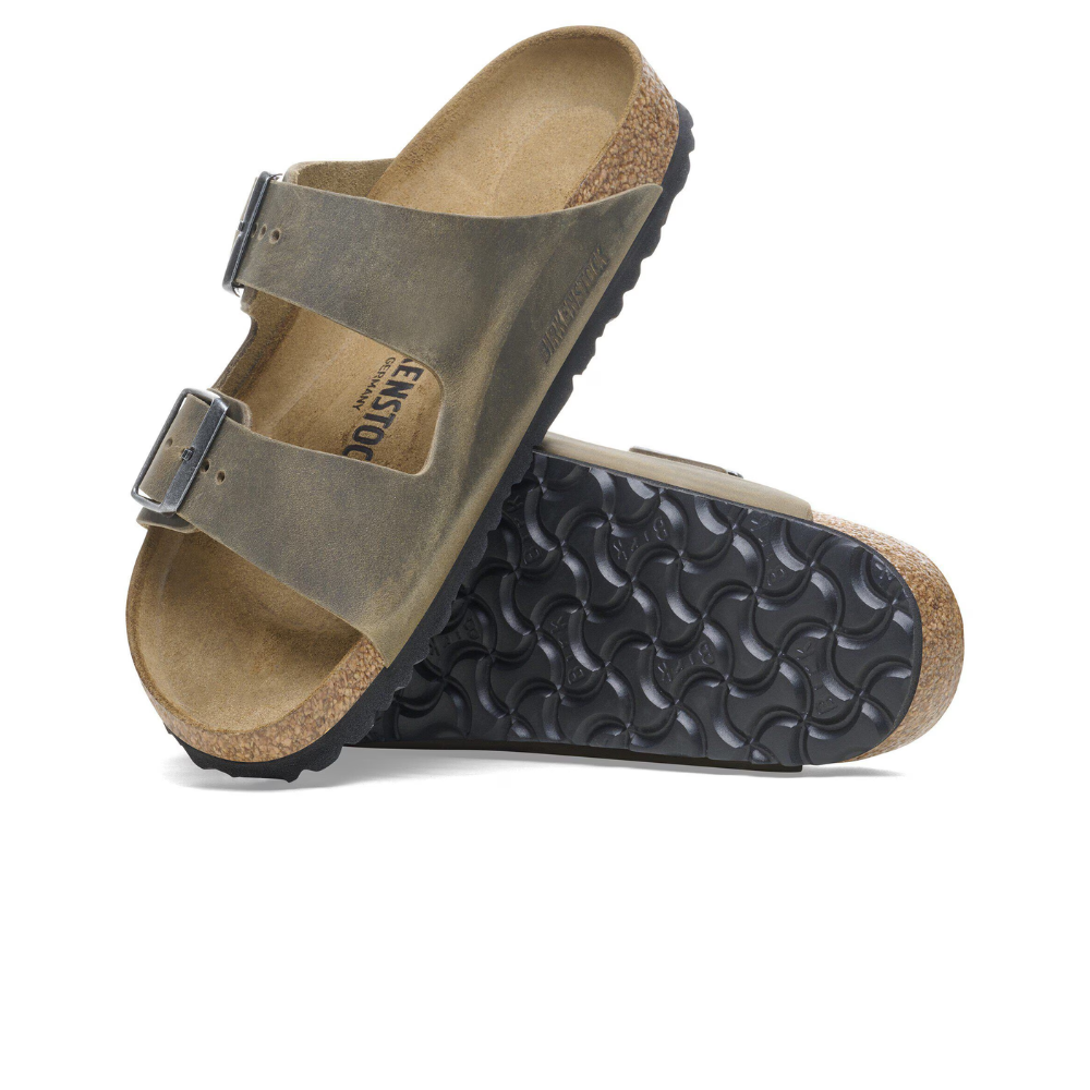 Birkenstock Arizona Vetleer Groen Smal Voetbed Unisex Slipper