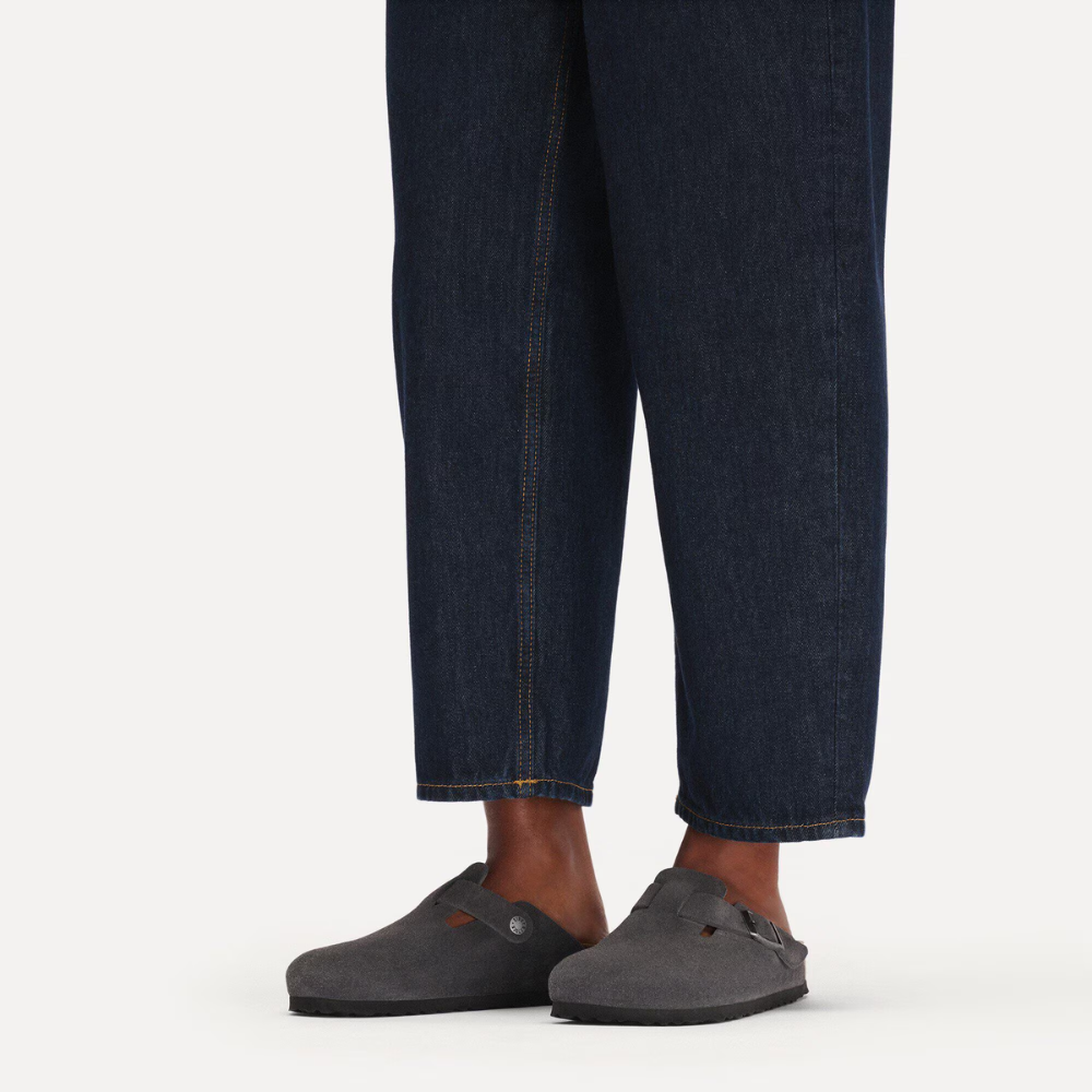Birkenstock Boston Suède Charcoal Smal Voetbed Unisex Instapper