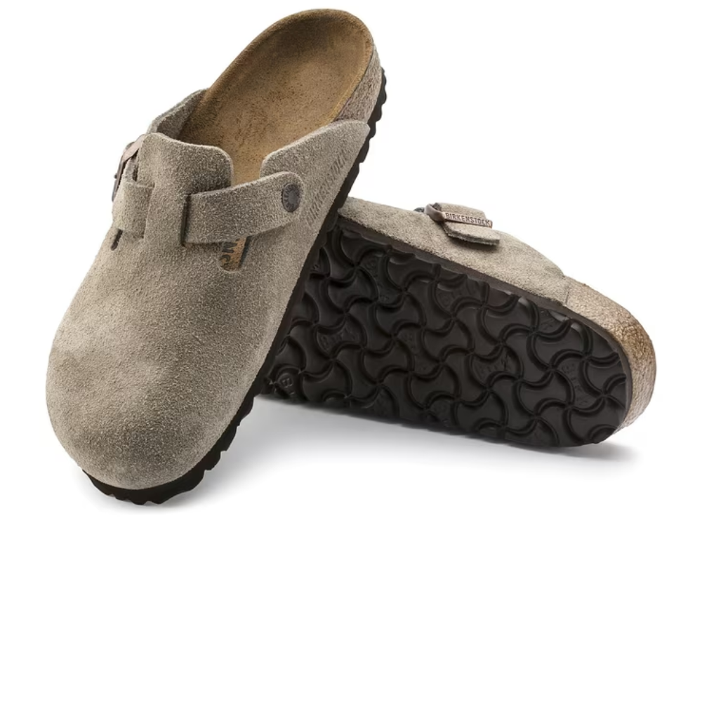 Birkenstock Boston Suède Taupe Smal Voetbed Unisex Instapper