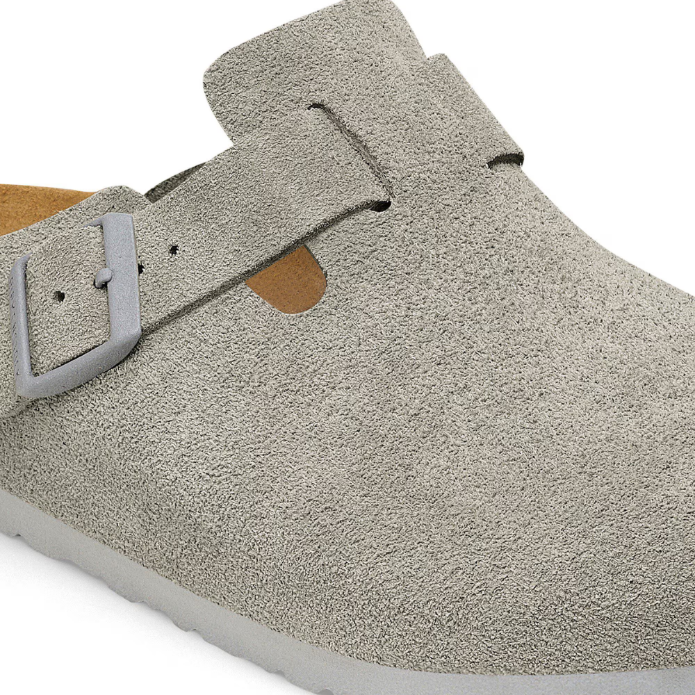 Birkenstock Boston Suède Grijs Smal Voetbed Unisex Instapper