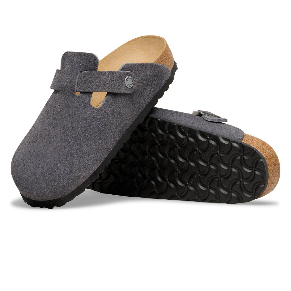Birkenstock Boston Suède Charcoal Smal Voetbed Unisex Instapper
