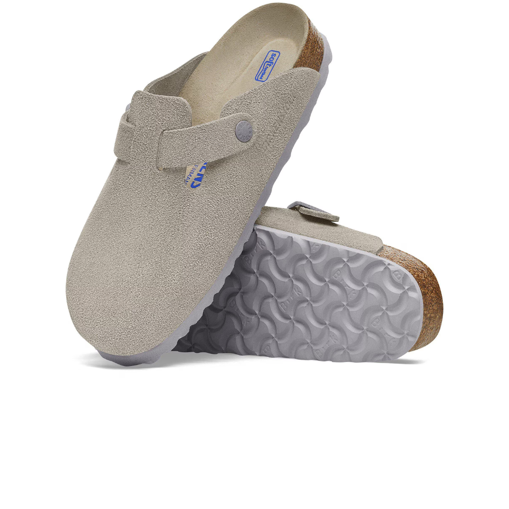 Birkenstock Boston Suède Zacht Voetbed Grijs Unisex Instapper Smal Voetbed