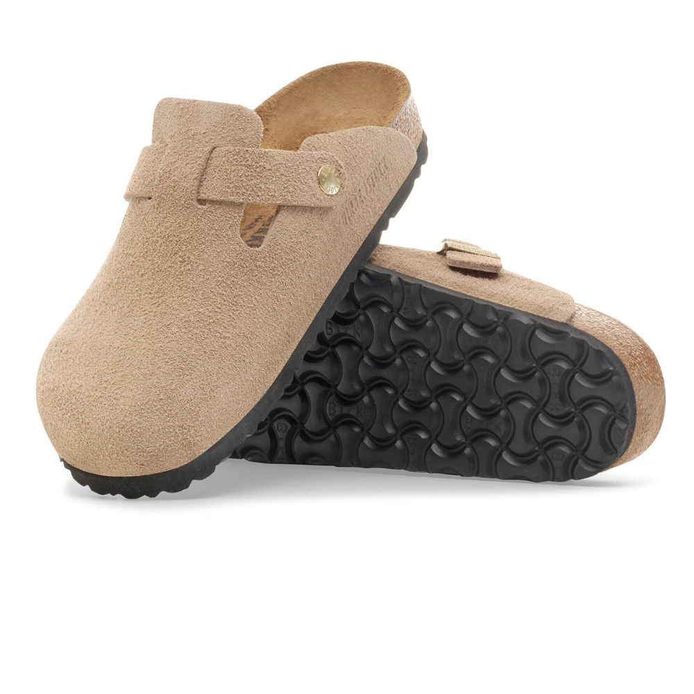 Birkenstock Boston Suède Beige Smal Voetbed Unisex Instapper