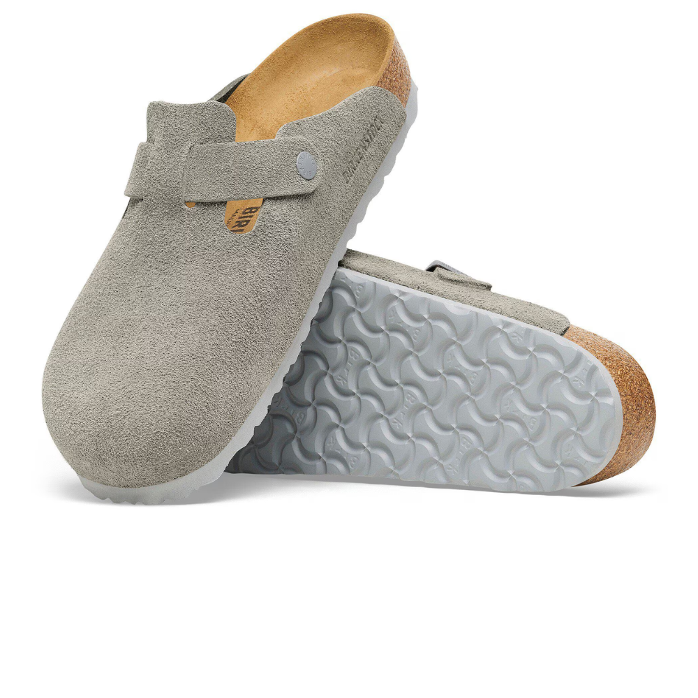 Birkenstock Boston Suède Grijs Smal Voetbed Unisex Instapper