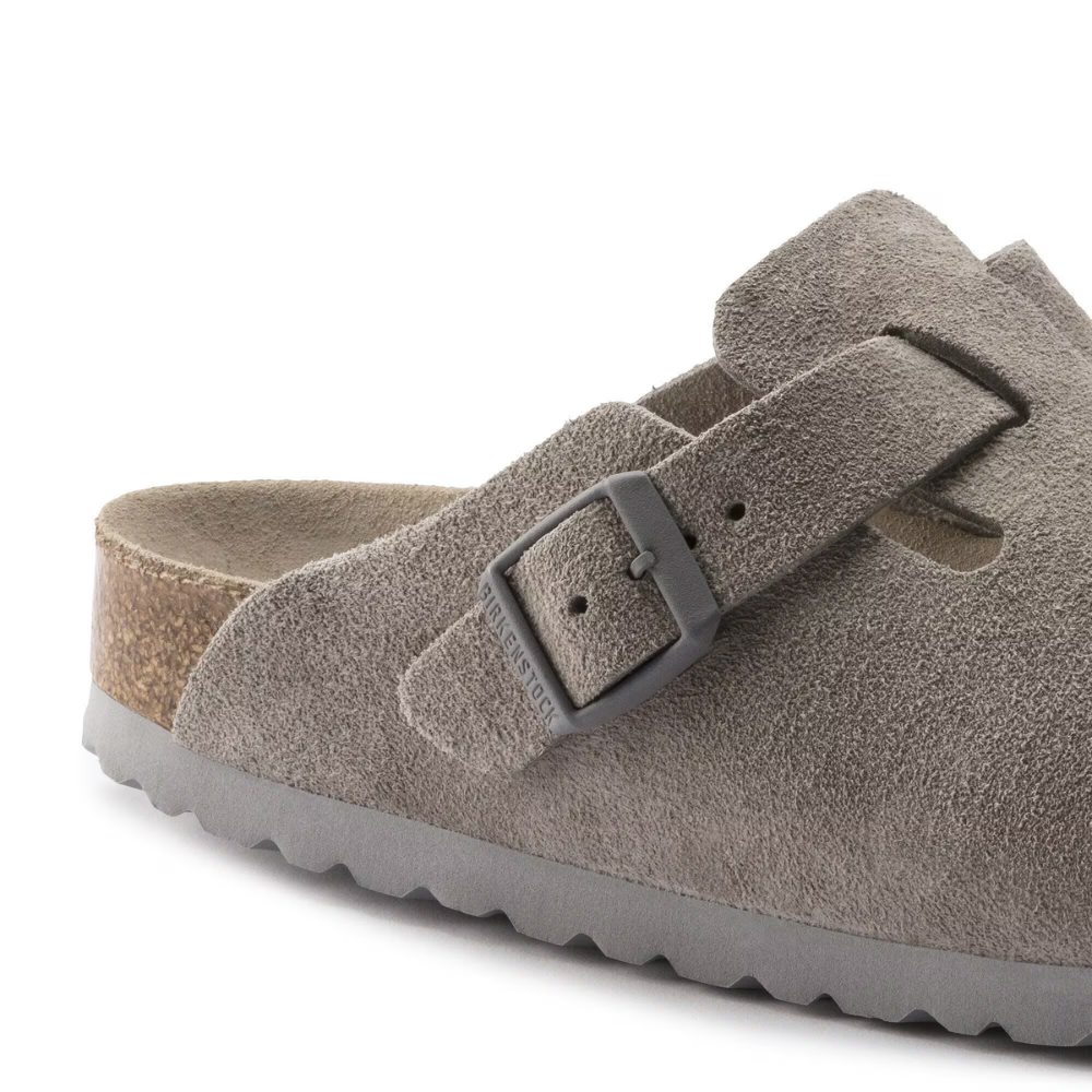 Birkenstock Boston Suède Zacht Voetbed Grijs Unisex Instapper Smal Voetbed