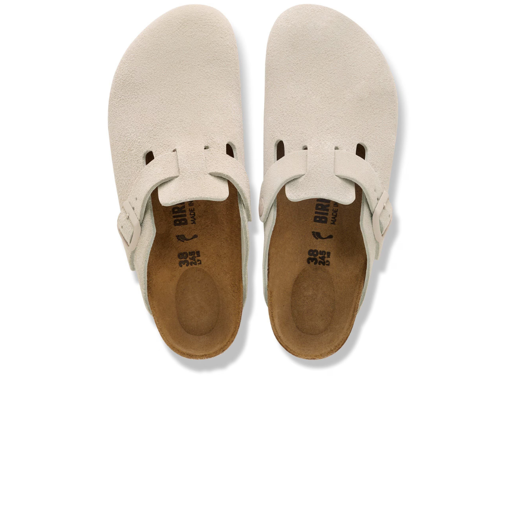 Birkenstock Boston Suède Beige Smal Voetbed Unisex Instapper
