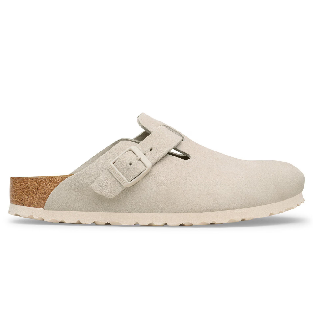 Birkenstock Boston Suède Beige Smal Voetbed Unisex Instapper