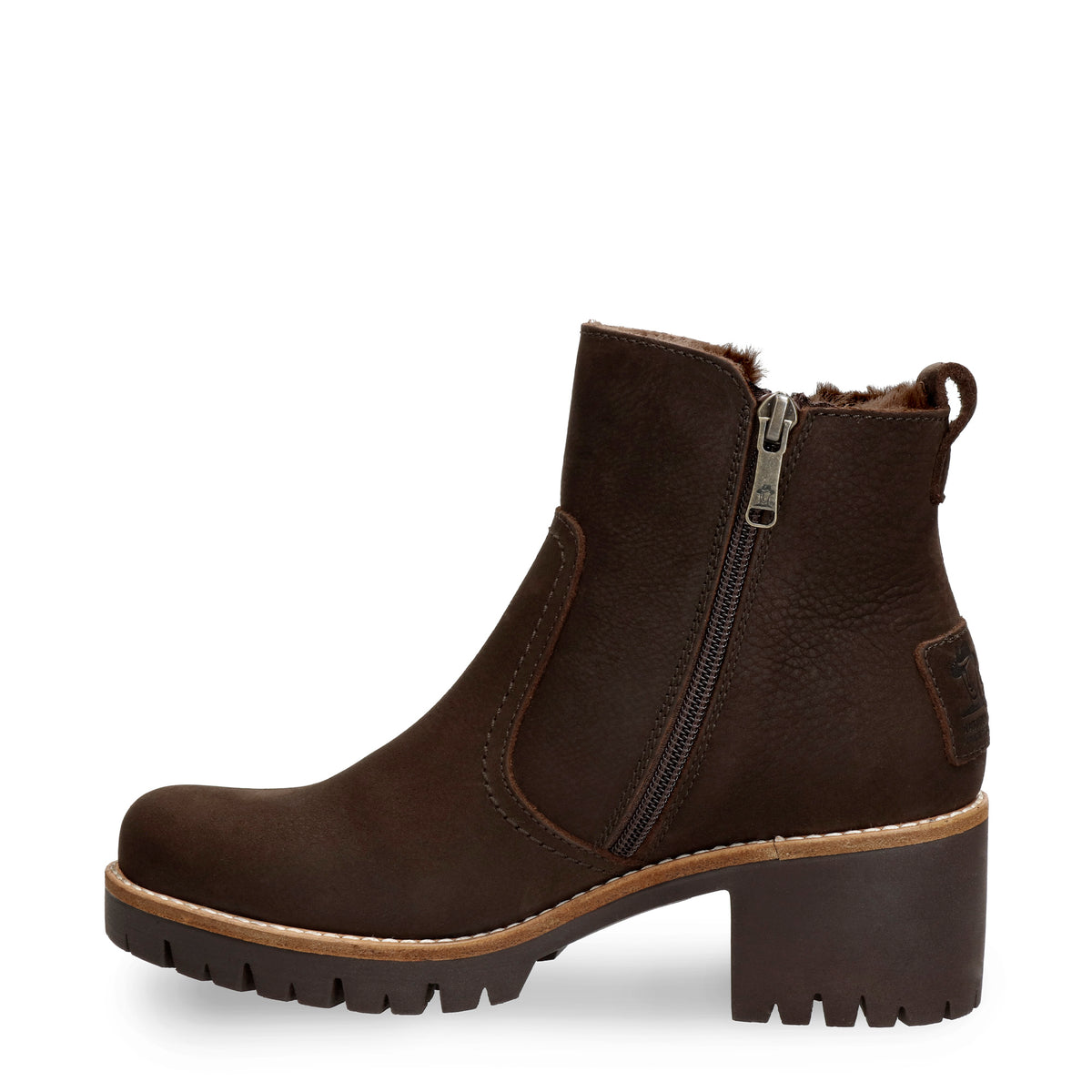 Panama Jack Pauline B19 Bruin Nubuck Dames Enkellaars met Hak en Bont