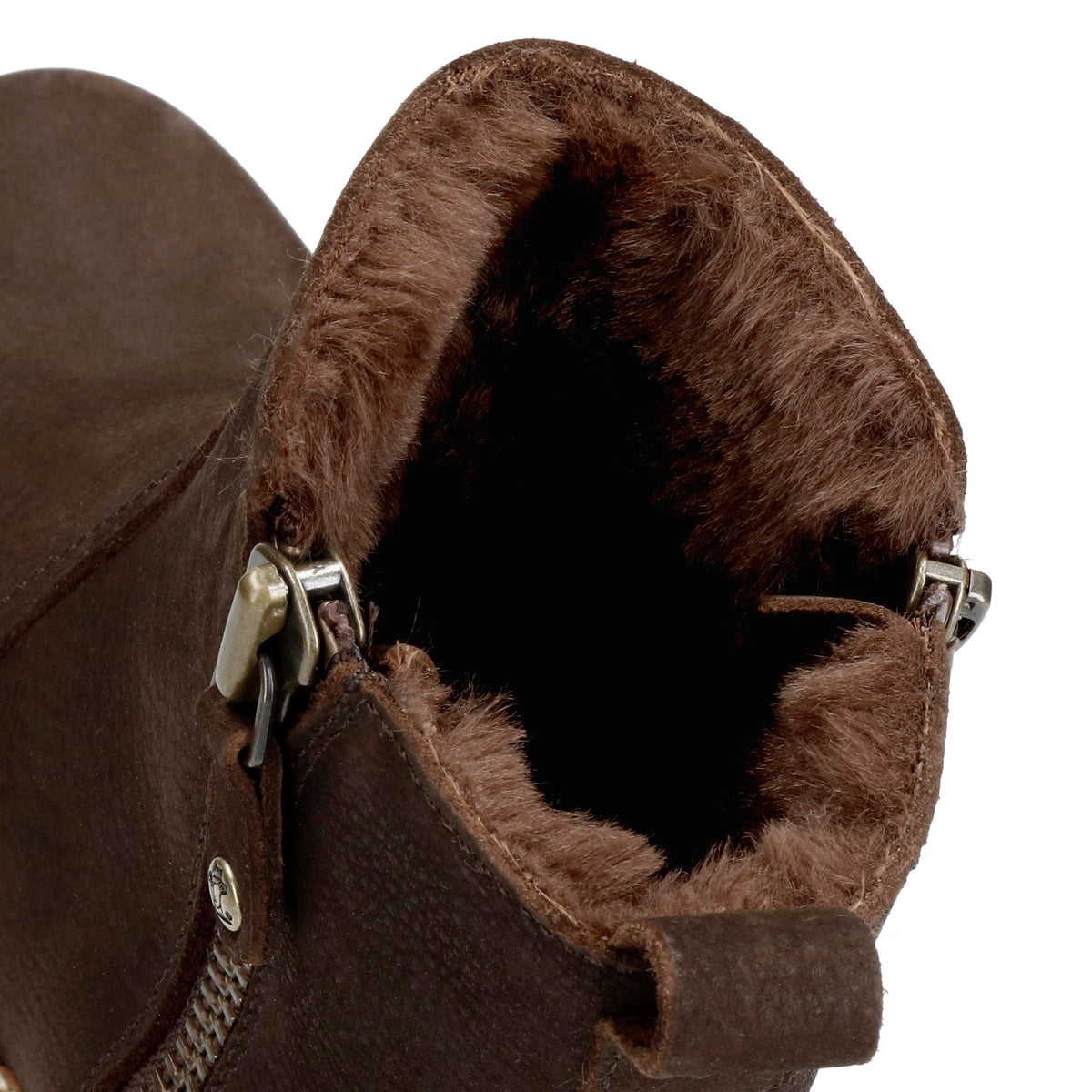 Panama Jack Pauline B19 Bruin Nubuck Dames Enkellaars met Hak en Bont