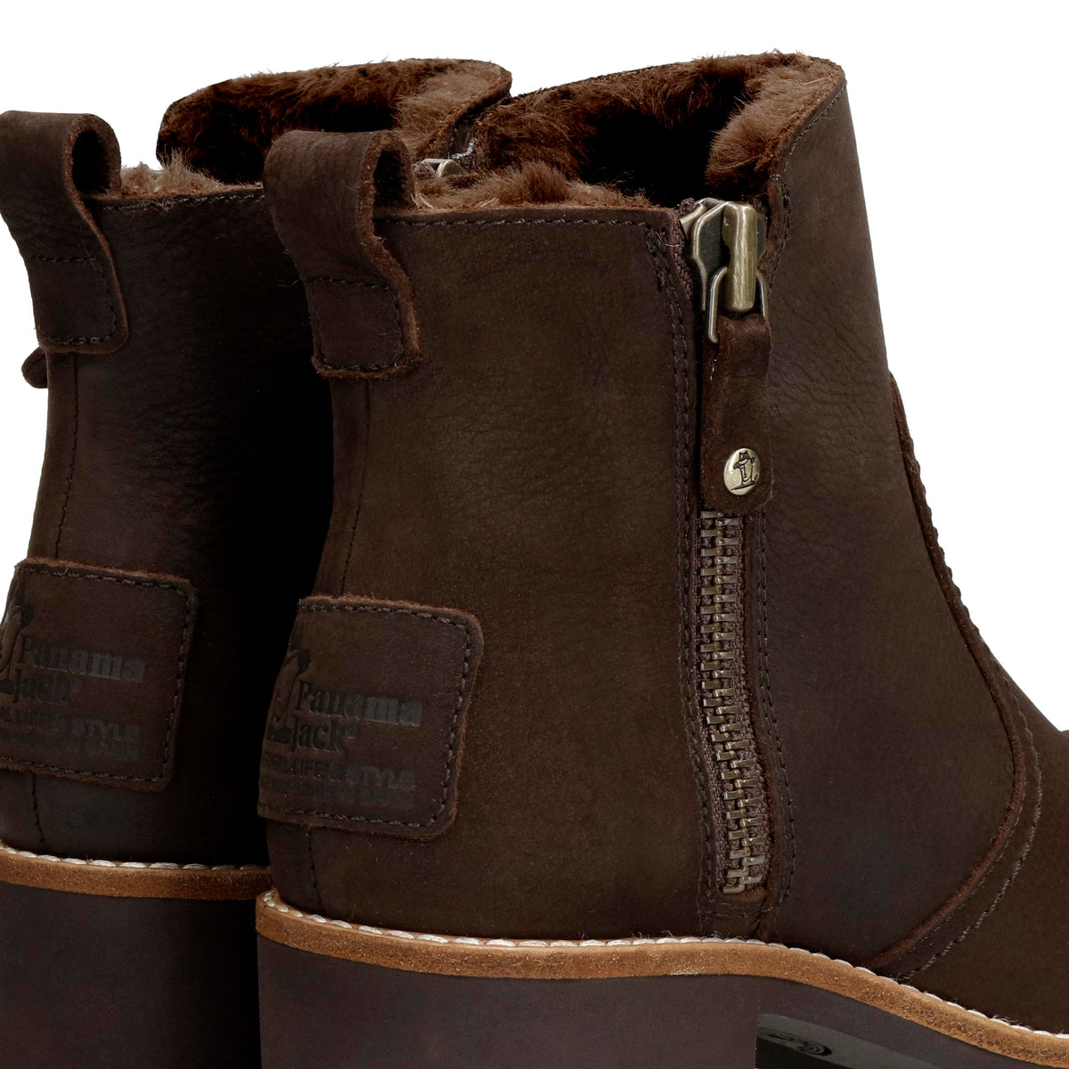 Panama Jack Pauline B19 Bruin Nubuck Dames Enkellaars met Hak en Bont