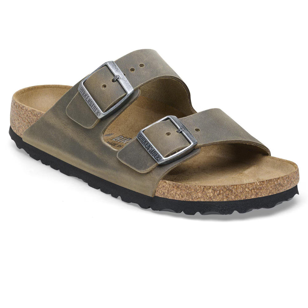 Birkenstock Arizona Vetleer Groen Smal Voetbed Unisex Slipper