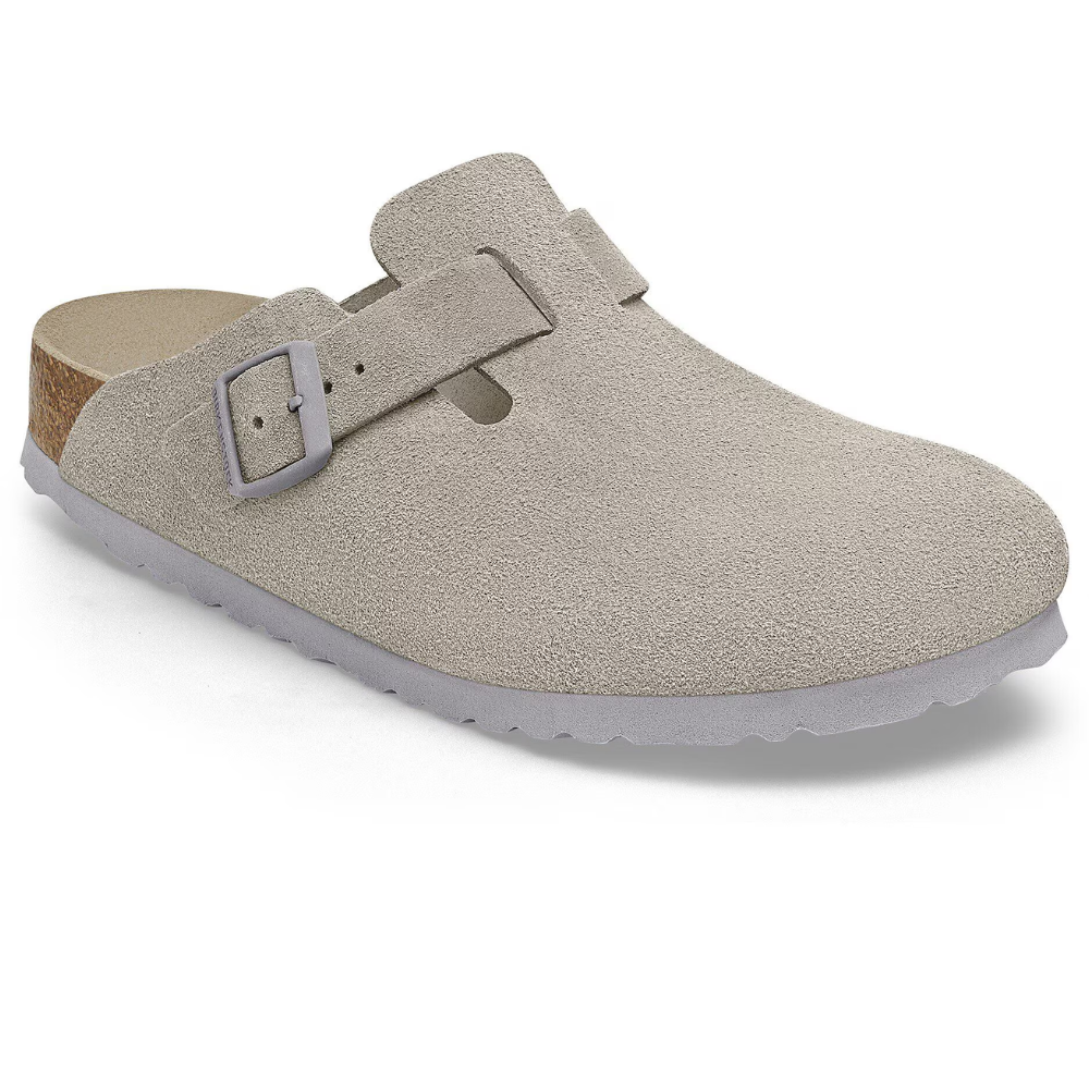 Birkenstock Boston Suède Zacht Voetbed Grijs Unisex Instapper Smal Voetbed