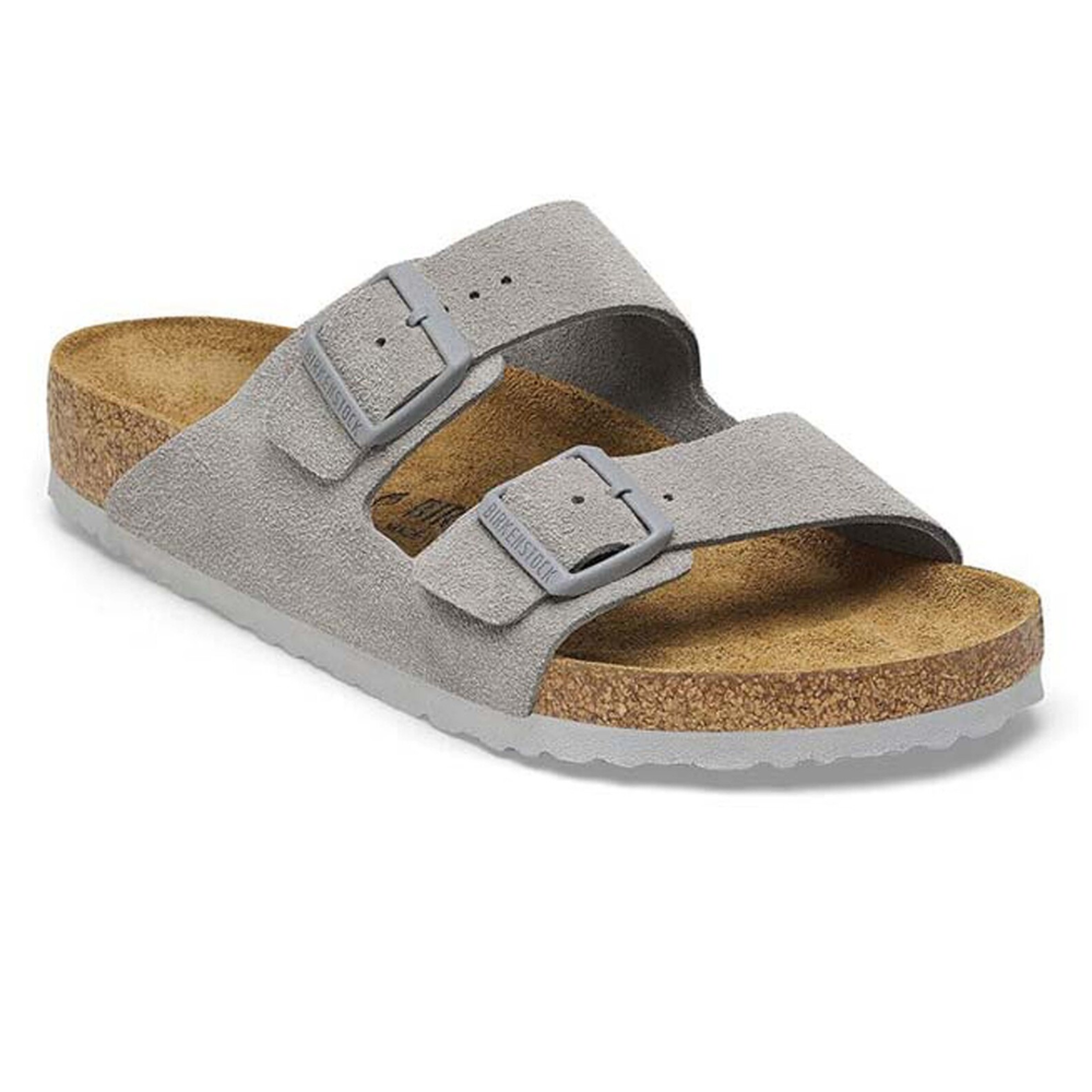 Birkenstock Arizona Suède Grijs Smal Voetbed Unisex Slipper