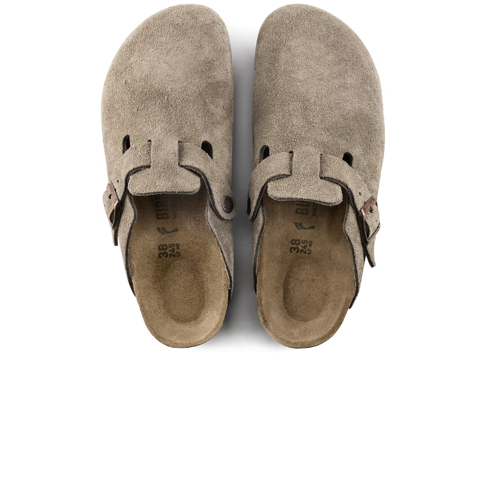 Birkenstock Boston Suède Taupe Smal Voetbed Unisex Instapper