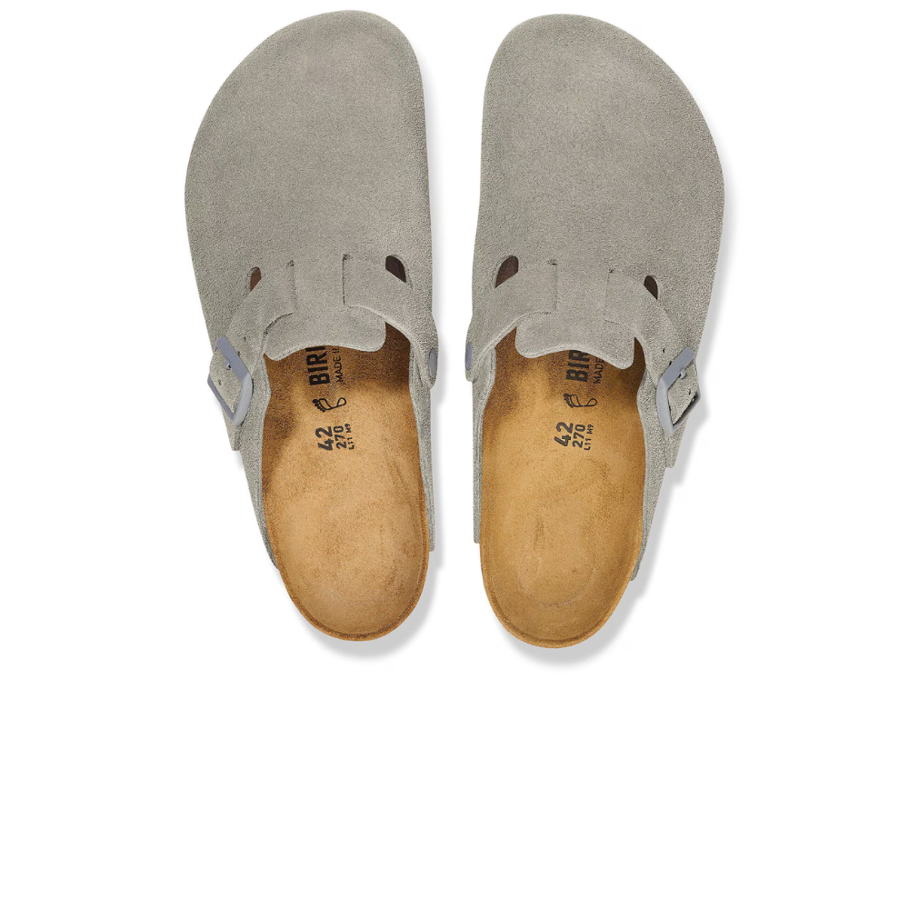 Birkenstock Boston Suède Grijs Smal Voetbed Unisex Instapper