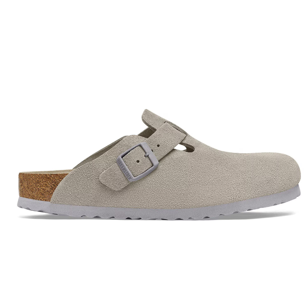 Birkenstock Boston Suède Zacht Voetbed Grijs Unisex Instapper Smal Voetbed