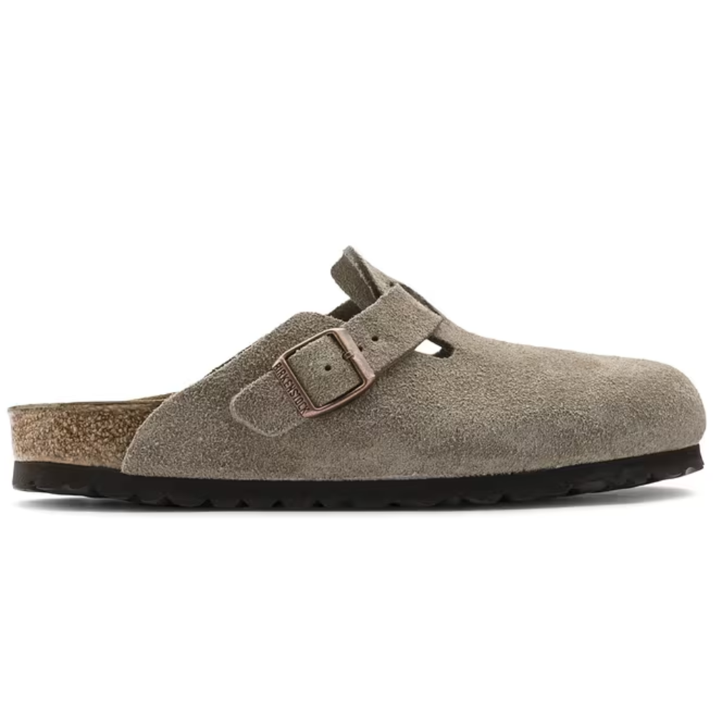 Birkenstock Boston Suède Taupe Smal Voetbed Unisex Instapper