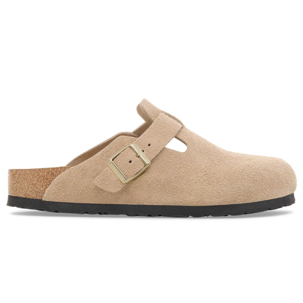 Birkenstock Boston Suède Beige Smal Voetbed Unisex Instapper