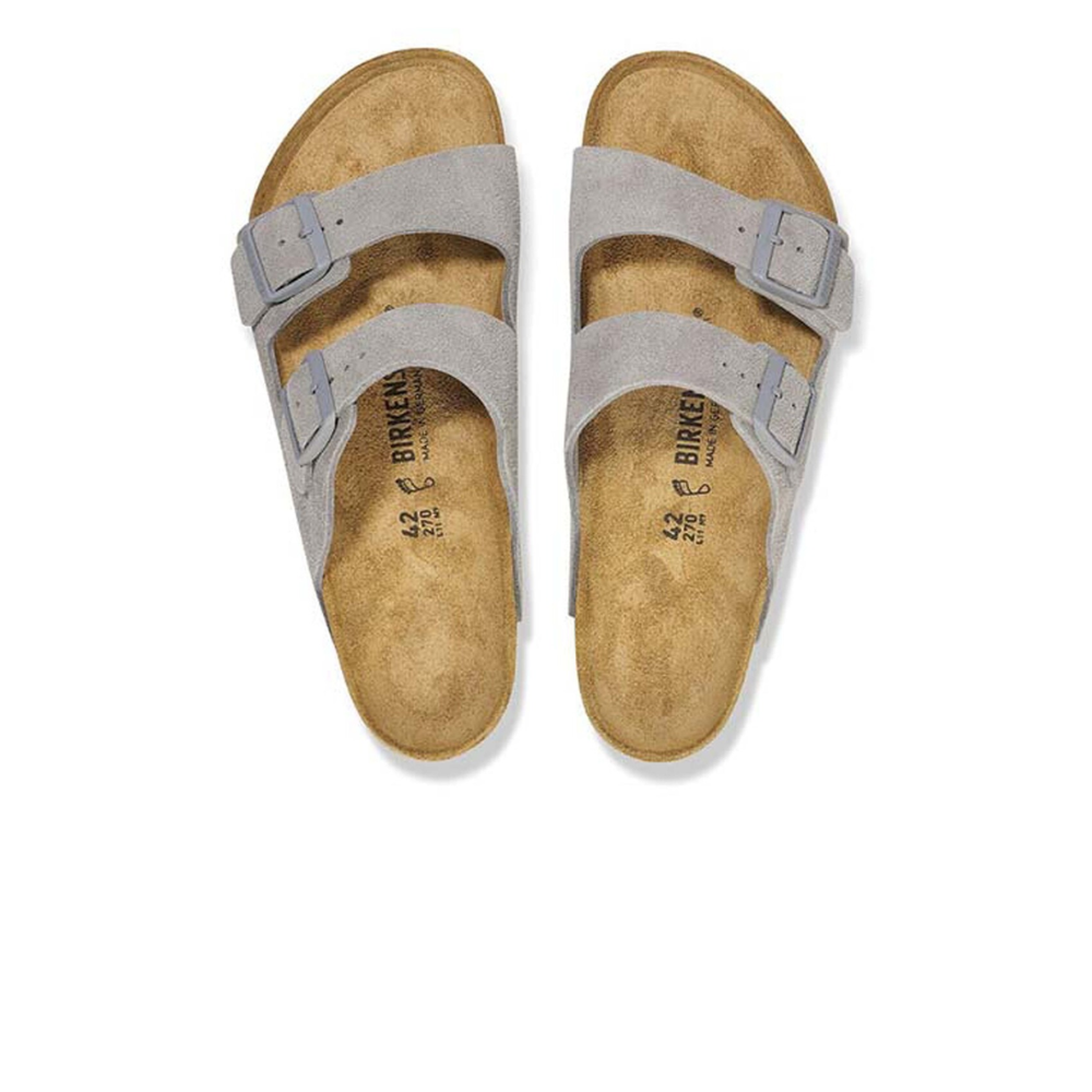 Birkenstock Arizona Suède Grijs Smal Voetbed Unisex Slipper