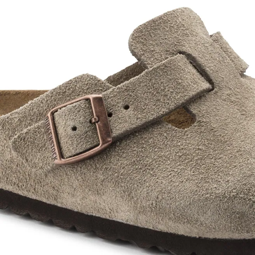 Birkenstock Boston Suède Taupe Smal Voetbed Unisex Instapper