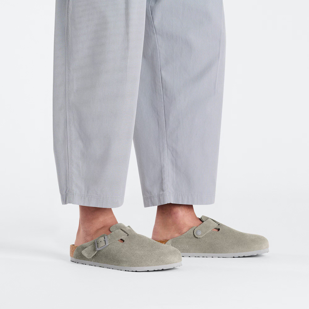 Birkenstock Boston Suède Grijs Smal Voetbed Unisex Instapper