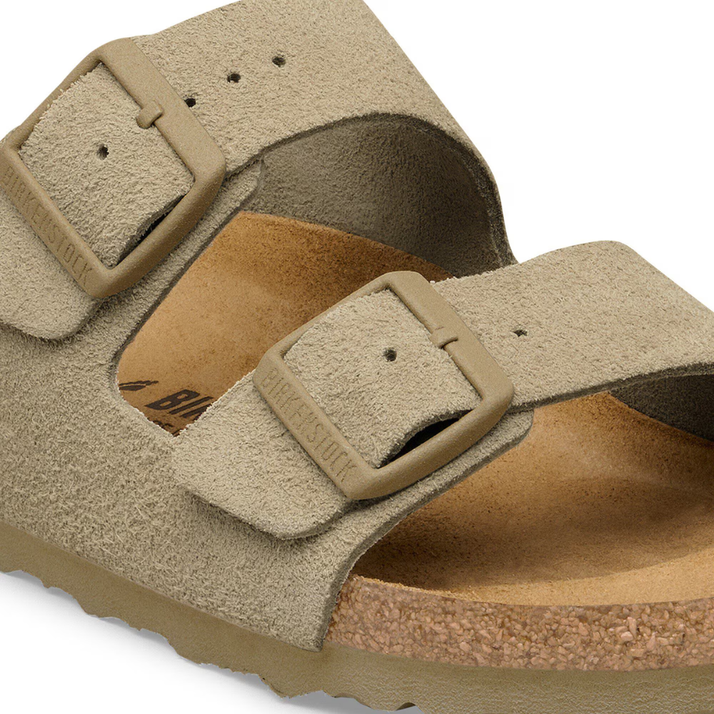 Birkenstock Arizona Suède Faded Khaki Smal Voetbed Unisex Slipper
