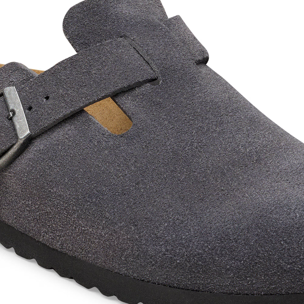 Birkenstock Boston Suède Charcoal Smal Voetbed Unisex Instapper