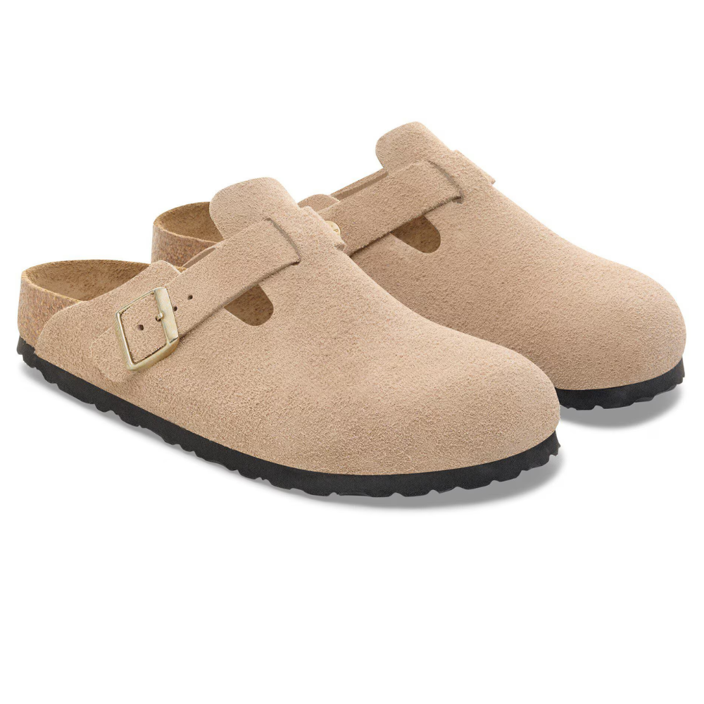 Birkenstock Boston Suède Beige Smal Voetbed Unisex Instapper
