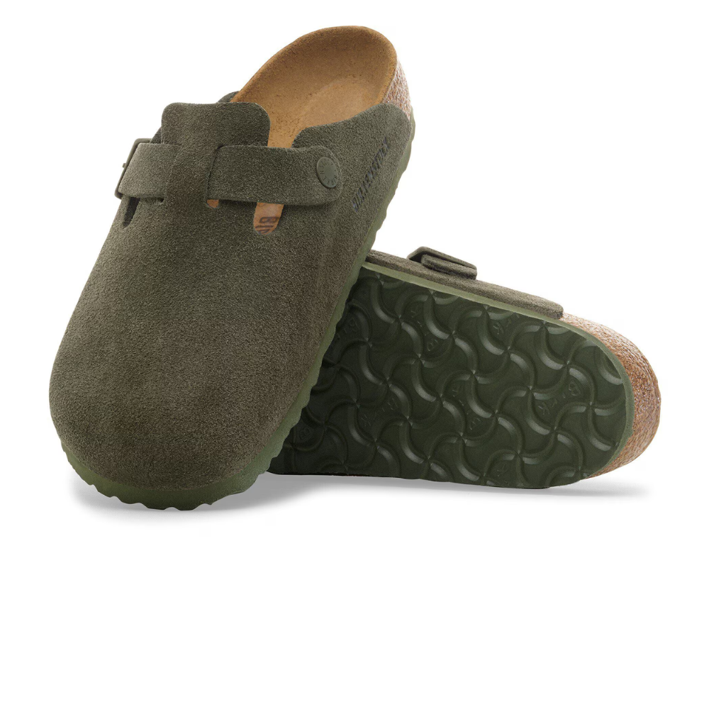 Birkenstock Boston Suede Smal Voetbed Groen Unisex Instapper