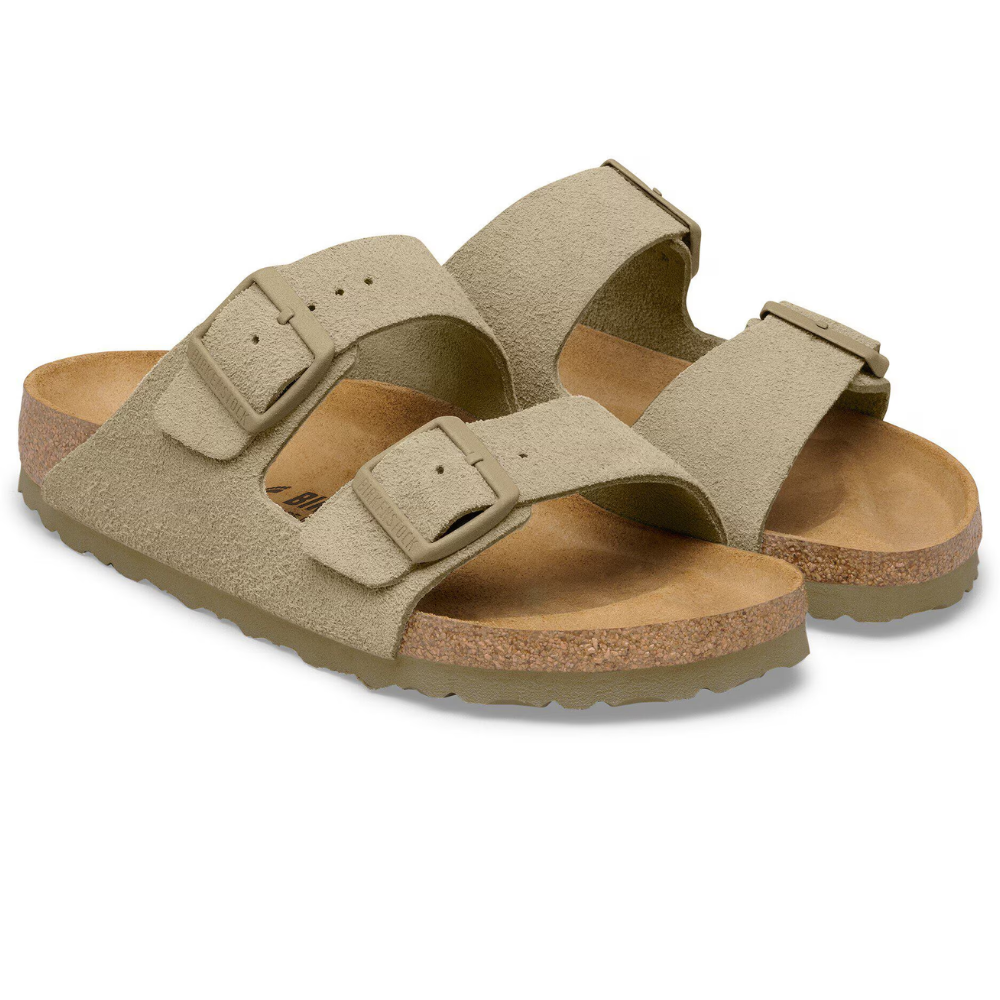 Birkenstock Arizona Suède Faded Khaki Smal Voetbed Unisex Slipper