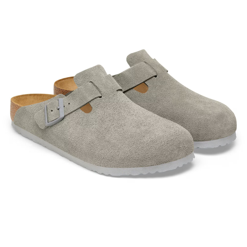 Birkenstock Boston Suède Grijs Smal Voetbed Unisex Instapper