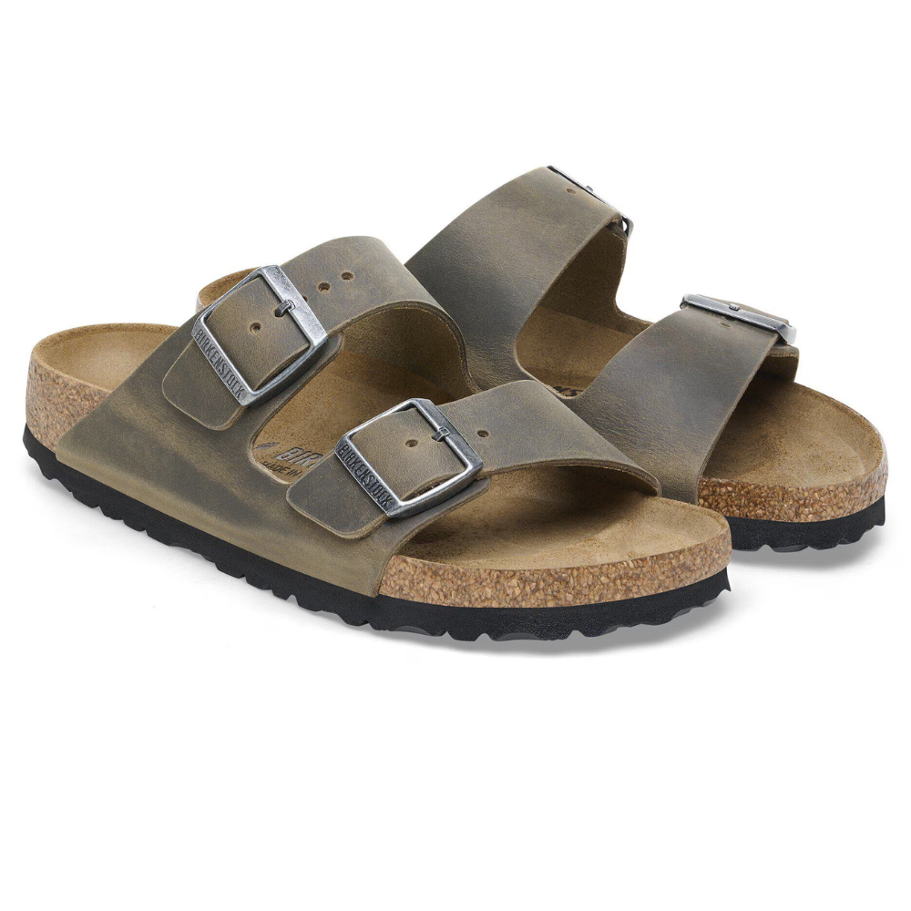 Birkenstock Arizona Vetleer Groen Smal Voetbed Unisex Slipper