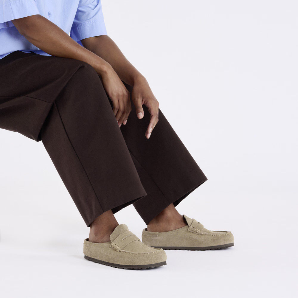 Birkenstock Naples Wrapped Suède Taupe Unisex Schoen
