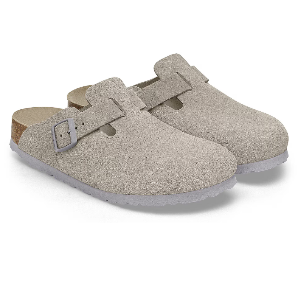 Birkenstock Boston Suède Zacht Voetbed Grijs Unisex Instapper Smal Voetbed