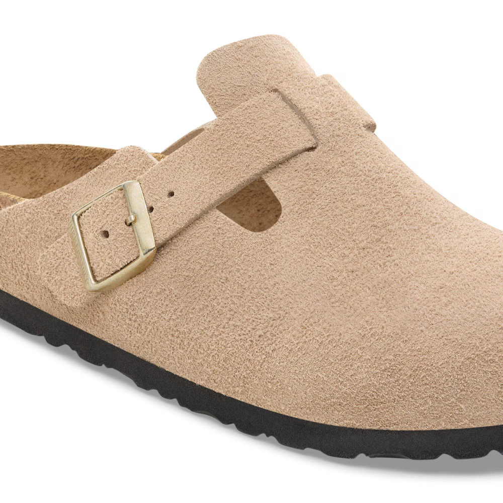 Birkenstock Boston Suède Beige Smal Voetbed Unisex Instapper
